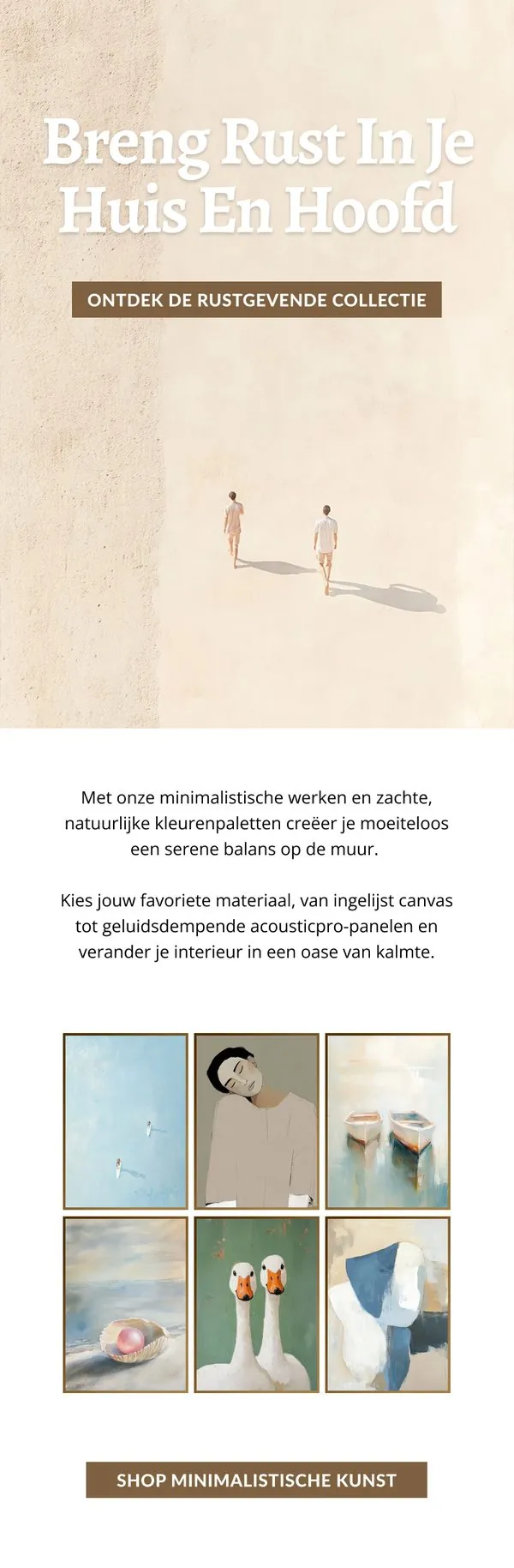 Calm campaign email with minimalist artworks in soft tones