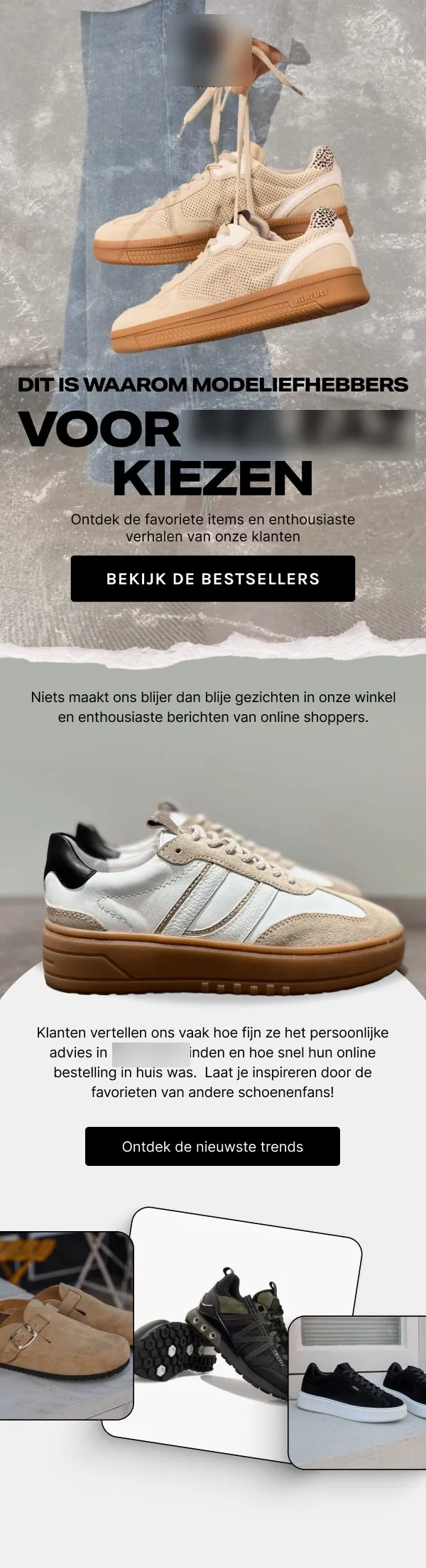 Email from a shoe store with sneakers and customer stories